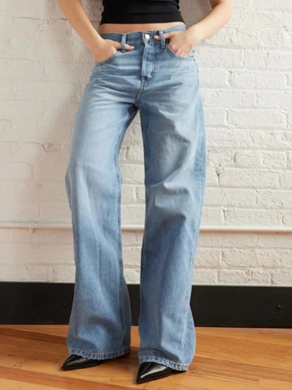 ETICA ETHICALLY MADE HIGH-RISE WIDE LEG JEANS FULL LENGTH STRETCH DENIM sz 30